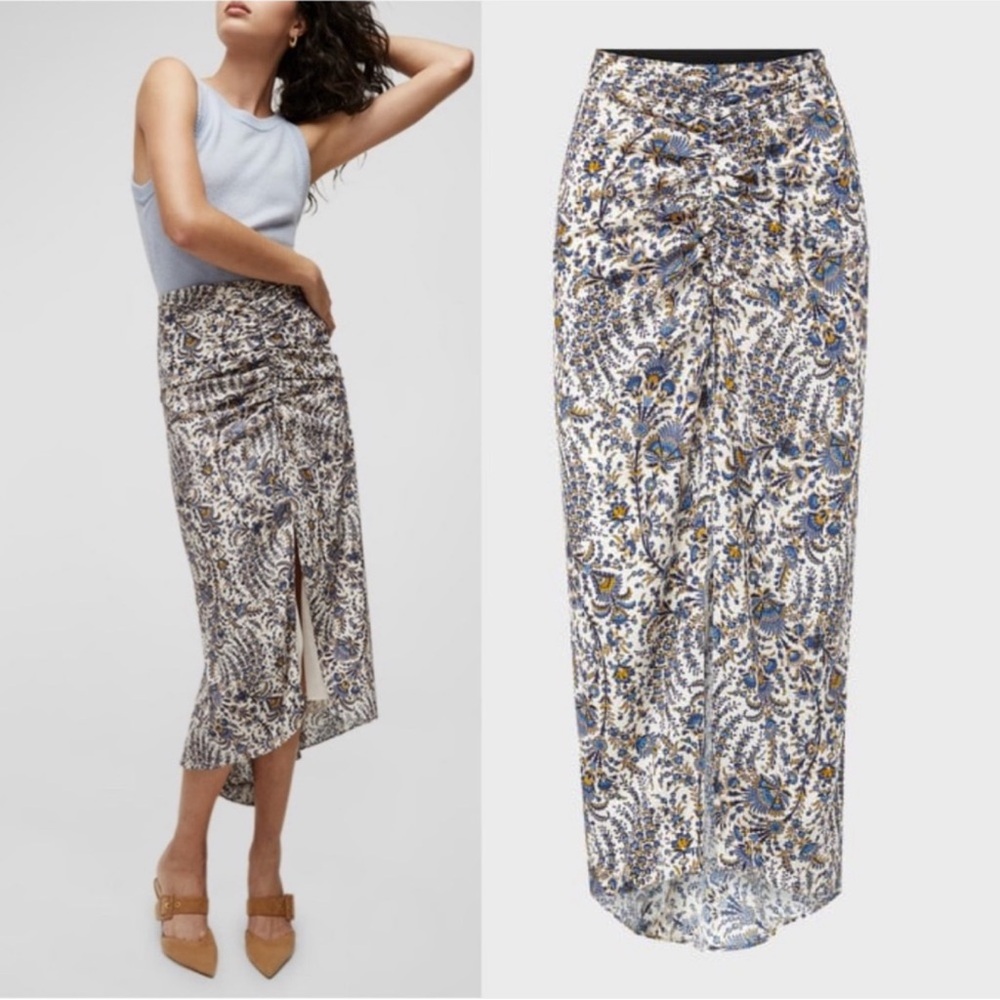 Veronica Beard Cream and Blue Maxi Skirt Floral Print